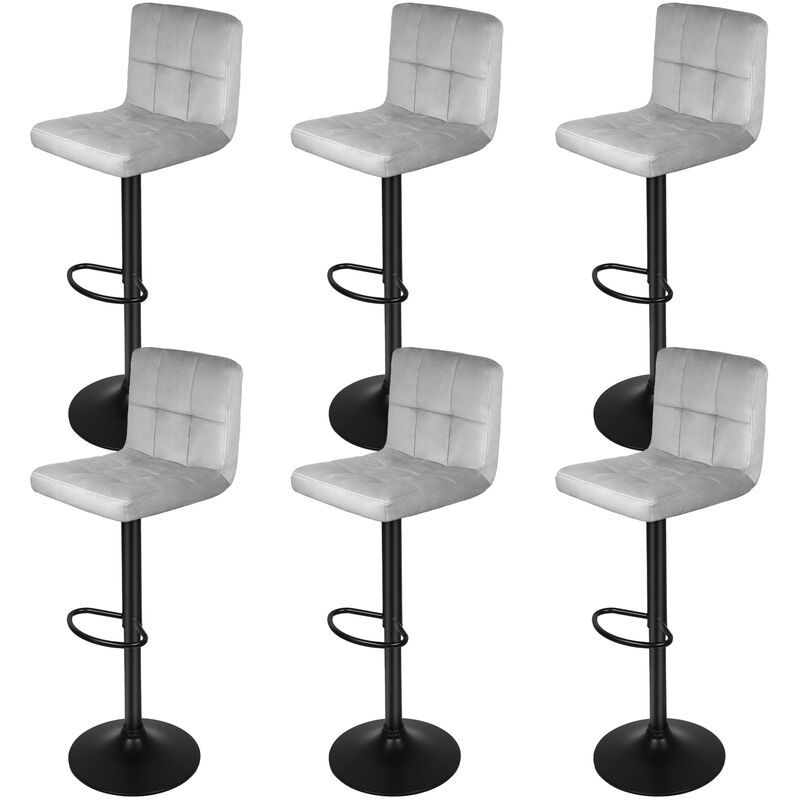 Haloyo - 6 Tabouret de Bar en velours et métal. Chaise de comptoir réglable en Hauteur et Rotatif.gris clair Tabouret de Bar avec dossier