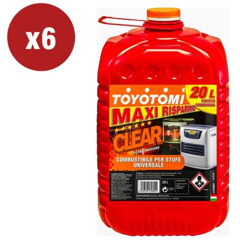 6 taniche da 20 litri di combustibile liquido "toyotomi clear" - totale di 120 litri