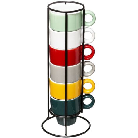 6 tasses Expresso sur rack - 17 x 8.20 cm - Céramique - Multicolore - Livraison gratuite