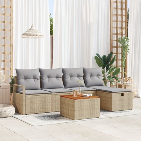 6-teilige Garten-Sofa-Gruppe mit Kissen Beige Poly Rattan vidaXL709571