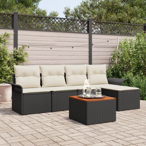 6-teilige Gartensofagarnitur mit Kissen Schwarz Poly Rattan Akazie vidaXL365649