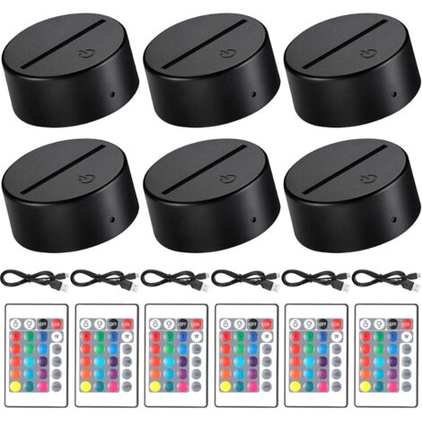 6-teilige Kunststoff-Lampe, 3D-Nachtlicht-Lampensockel mit 16 Farben, Fernbedienung, USB-Kabel, für Acryl, Restaurant, Zimmer, Geschäft, (schwarz)