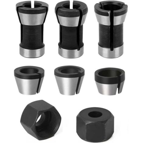 6-teiliger Stahl-Spannfutterkopf 6 mm 6,35 mm 8 mm Kopfadapter-Konverter + 2 Muttern für Bohrmaschinen, Graviermaschinen, Trimmer, Holzbearbeitung, elektrische Oberfräsen, Spannzangenhalter