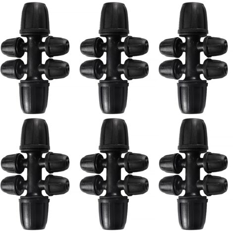 6-teiliger, T-förmiger Schlauchverbinder mit Widerhaken, 6-Wege-Bewässerungsschlauchanschluss für Schläuche von 8/12 mm bis 4/7 mm, 6-Wege-Tropfbewässerungsverbinder für Garten und Rasen