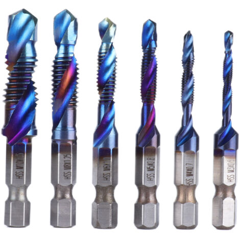 6-teiliges blaues Sechskant-Gewindebohrer-Set für Weichmetalle, Spiralgewindebohrer