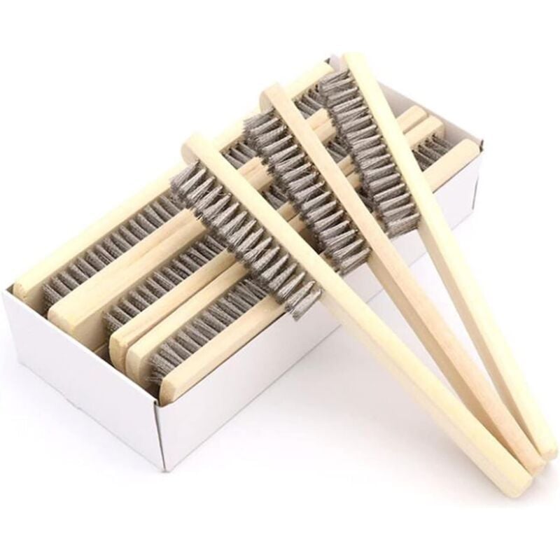 Image of 6-teiliges Metallbürsten-Set, Metallbürsten mit Holzgriffen, Metallbürsten zur Rostentfernung