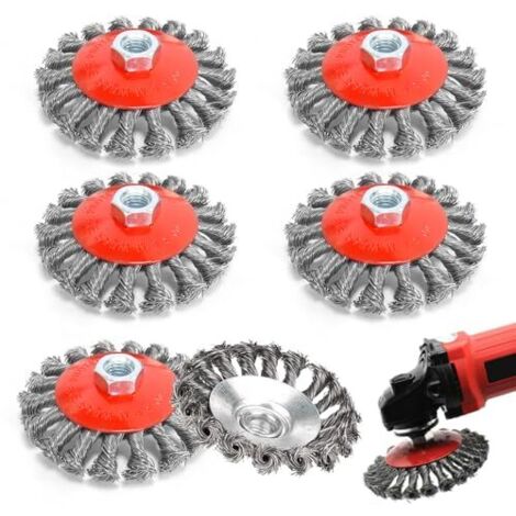 6-teiliges Drahtbürsten-Set für Winkelschleifer, M14-Winkelschleifer-Zubehör, 125 mm flexible Drahtbürste für Akku-Bohrschrauber (Schleifen, Rostentfernung, Entgraten, Polieren)