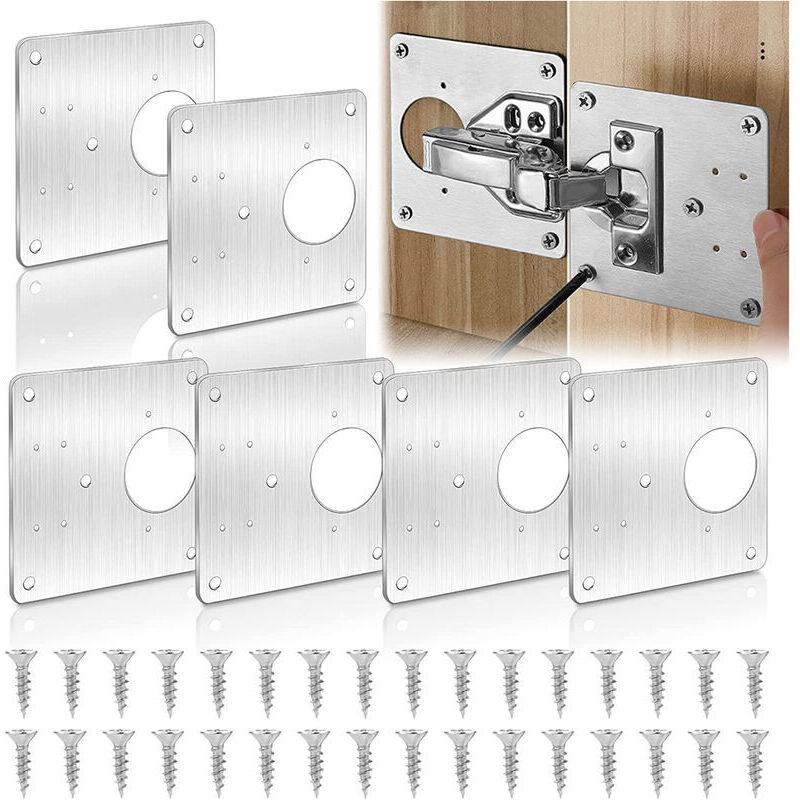 Thsinde - Scharnier-Reparaturplatte aus Edelstahl, Scharnier-Reparaturset für Holzmöbelregale, 6-teilig