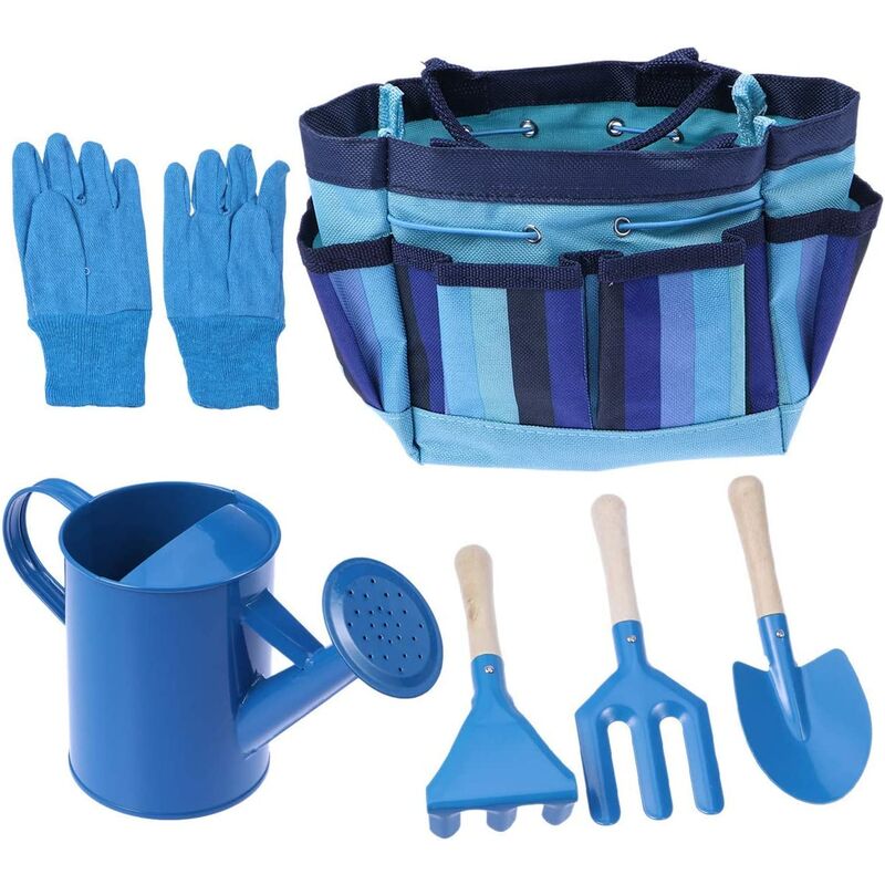 6-teiliges Gärtner-Werkzeugset mit Kindergarten-Werkzeugtasche, Kit mit Gießkanne, Kindergartenhandschuhen, Schaufel, Rechen, Gabel und Tasche