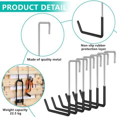 6-teiliges Garagenhaken-Set, 18,8 cm S-förmiger Fahrradhaken für Leitern, Fahrräder, Dachsparrenhalterungen und Gartengeräte