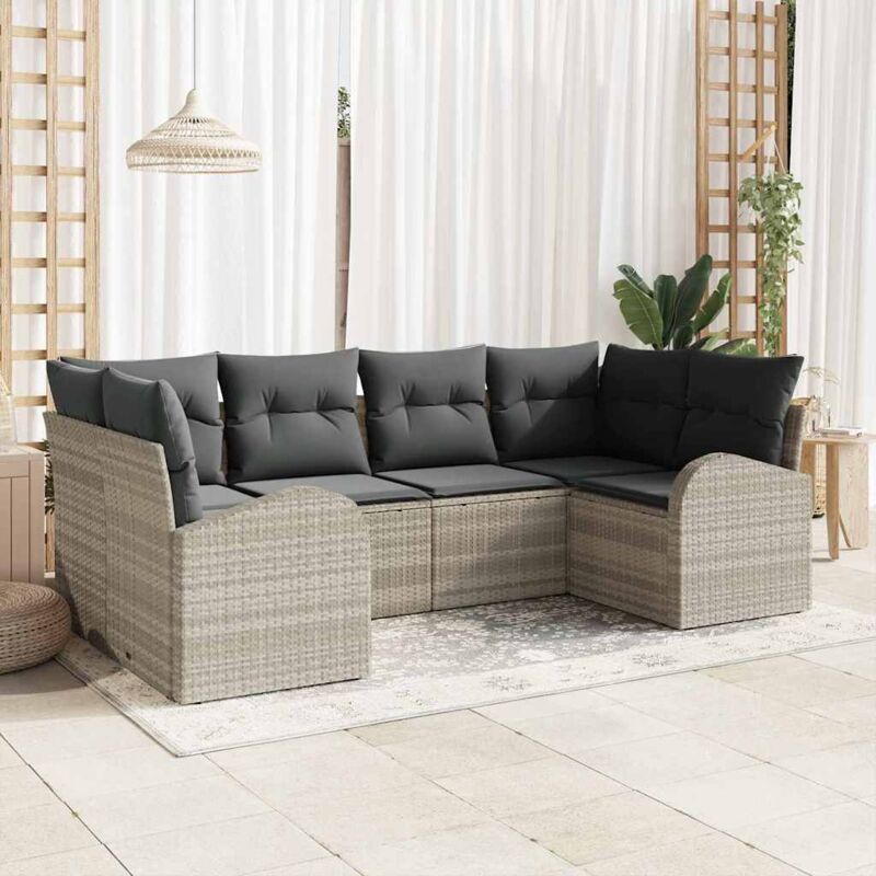 Garten-sofa-set 6 Pcs Hellgrau Poly Rattan Vidaxl