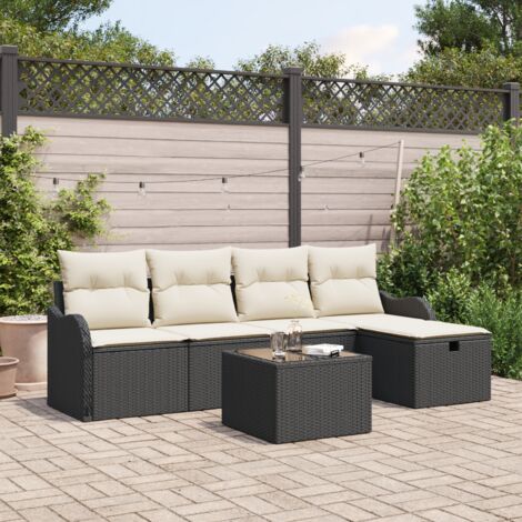 6-teiliges Garten-Sofa-Set mit Kissen in Schwarz aus Poly Rattan vidaXL914914