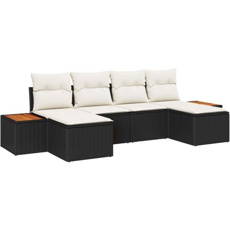 6-teiliges Garten Sofa Set mit Kissen Schwarz Poly-Rattan Akazie vidaXL267668