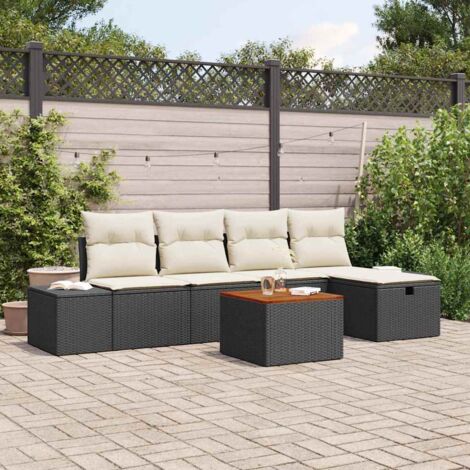 6-teiliges Garten Sofaset mit Kissen Schwarz Poly Rattan vidaXL832831