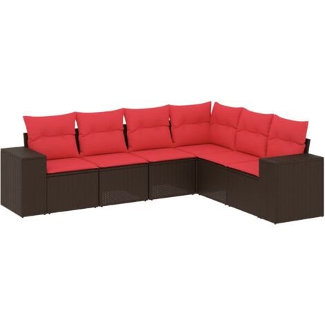 6-teiliges Gartensofa-Set mit Kissen, braun, Polyrattan vidaXL