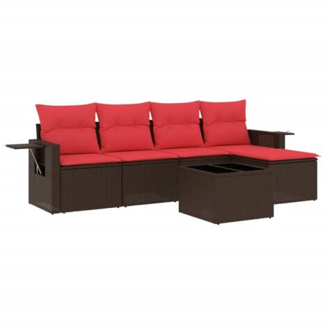 6-teiliges Gartensofa-Set mit Kissen, braun, Polyrattan vidaXL