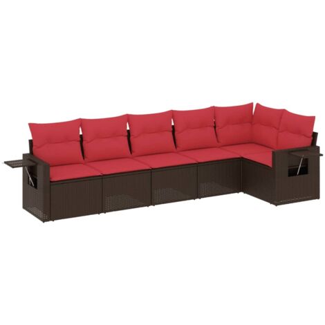 6-teiliges Gartensofa-Set mit Kissen, braun, Polyrattan vidaXL