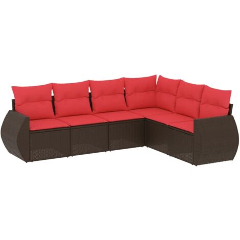 6-teiliges Gartensofa-Set mit Kissen, braun, Polyrattan vidaXL
