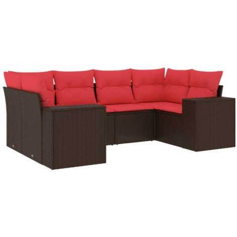 6-teiliges Gartensofa-Set mit Kissen, braun, Polyrattan vidaXL