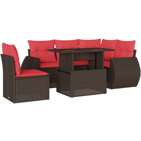 6-teiliges Gartensofa-Set mit Kissen, braun, Polyrattan vidaXL