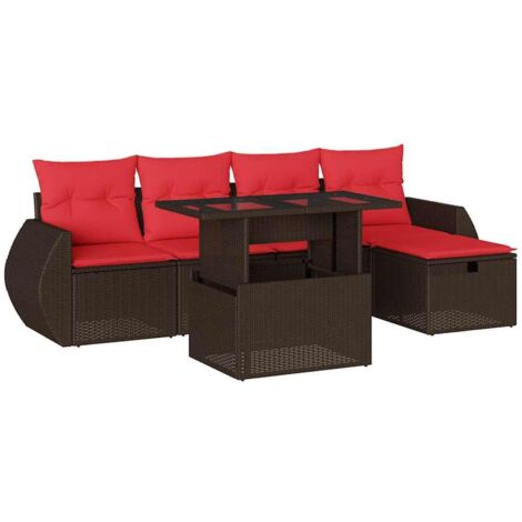 6-teiliges Gartensofa-Set mit Kissen, braun, Polyrattan vidaXL