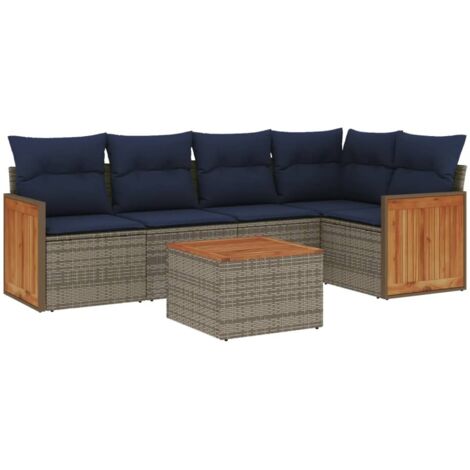 6-teiliges Gartensofa-Set mit Kissen, grau, Polyrattan vidaXL