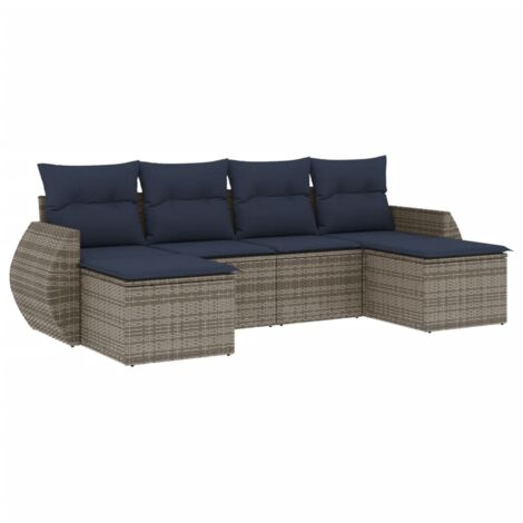 6-teiliges Gartensofa-Set mit Kissen, grau, Polyrattan vidaXL