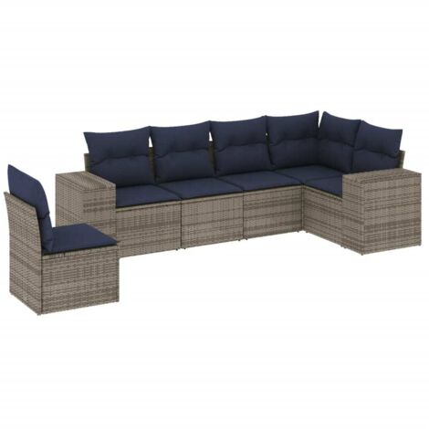 6-teiliges Gartensofa-Set mit Kissen, grau, Polyrattan vidaXL