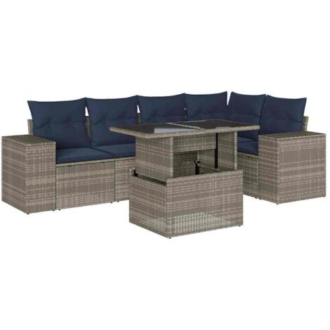 6-teiliges Gartensofa-Set mit Kissen, grau, Polyrattan vidaXL