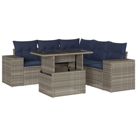 6-teiliges Gartensofa-Set mit Kissen, grau, Polyrattan vidaXL