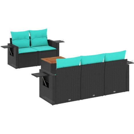 6-teiliges Gartensofa-Set mit Kissen, schwarzes Polyrattan vidaXL