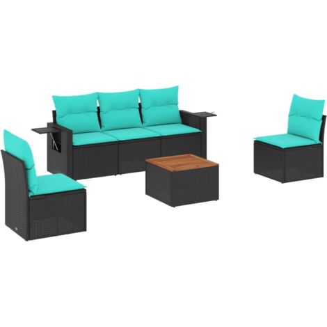 6-teiliges Gartensofa-Set mit Kissen, schwarzes Polyrattan vidaXL