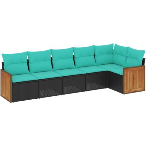6-teiliges Gartensofa-Set mit Kissen, schwarzes Polyrattan vidaXL