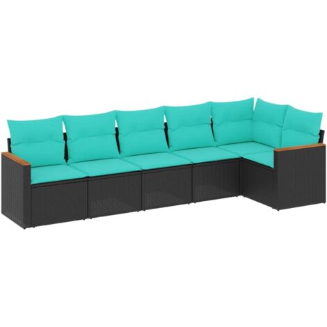 6-teiliges Gartensofa-Set mit Kissen, schwarzes Polyrattan vidaXL
