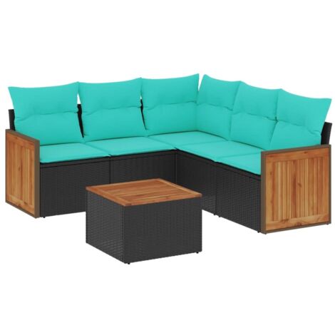 6-teiliges Gartensofa-Set mit Kissen, schwarzes Polyrattan vidaXL