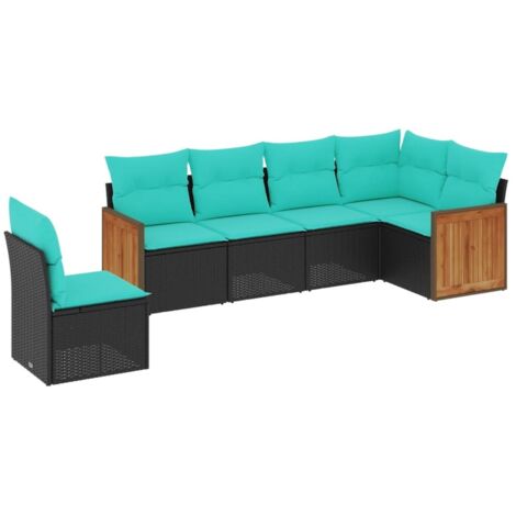 6-teiliges Gartensofa-Set mit Kissen, schwarzes Polyrattan vidaXL