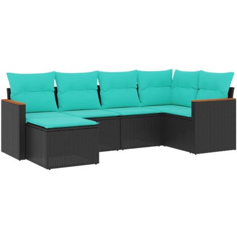 6-teiliges Gartensofa-Set mit Kissen, schwarzes Polyrattan vidaXL