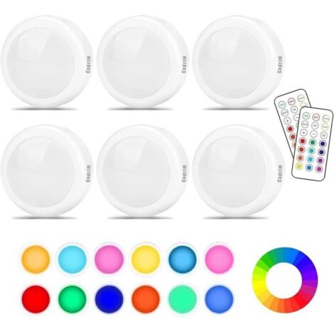 6-teiliges kabelloses 1-W-LED-Lampenset mit 13 RGB-Farben, einstellbarer Helligkeit für Küche, Schlafzimmer und Schminktisch