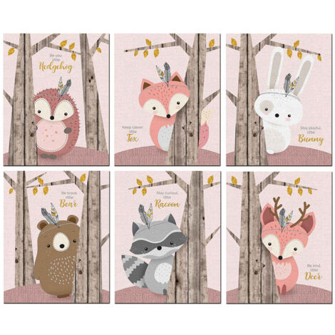 6-teiliges Leinwandbild-Set mit niedlichen Tieren, 30 x 21 cm, modernes Wohndekor, Cartoon-Kunst