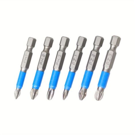6-teiliges magnetisches Anti-Rutsch-Schraubendreherbit-Set, Phillips-Schraubendreherbits Handwerkzeuge (PH1, PH2, PH3, PZ1, PZ2, PZ3)