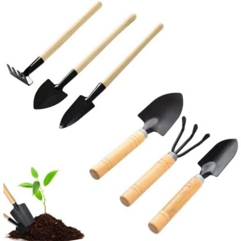 6-teiliges Mini-Gartenwerkzeug Set mit Holzgriff, Schaufeln für Bonsai und Topfblumen