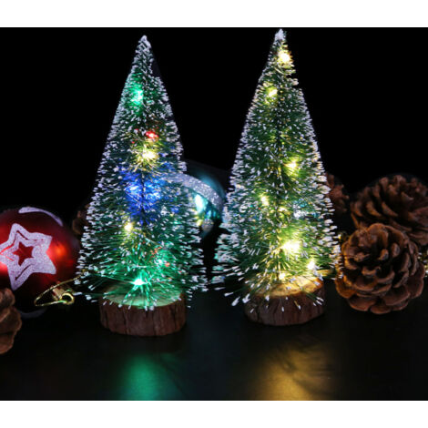 6-teiliges Mini-Weihnachtsbaum-Set (15 cm) mit LED-Lichtern und Holzsockel, Tischdekoration für Partys