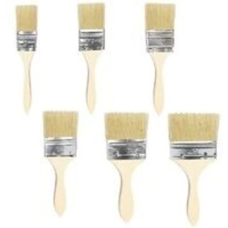 6-teiliges Pinselset, Holzpinsel mit Holzgriffen, flache Borsten zum Bemalen von Spanplatten, zum Auftragen von Beizen, Lacken und Klebstoffen (1", 1,5", 2", 2,5", 3", 4")