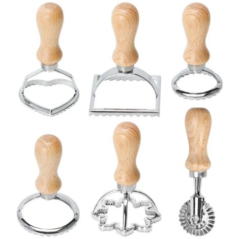 6-teiliges Premium-Set mit Holzgriffen, Nudelpresse, robuster Keksform, Ravioli-Ausstecher und Walzenrad, Küchenaufsatz