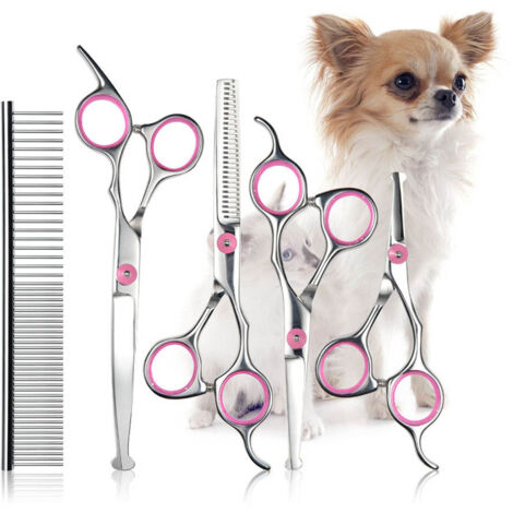 6-teiliges professionelles Hundefrisier-Set mit Schere, Glätteisen und Effilierschere, Kamm und Reinigungstuch