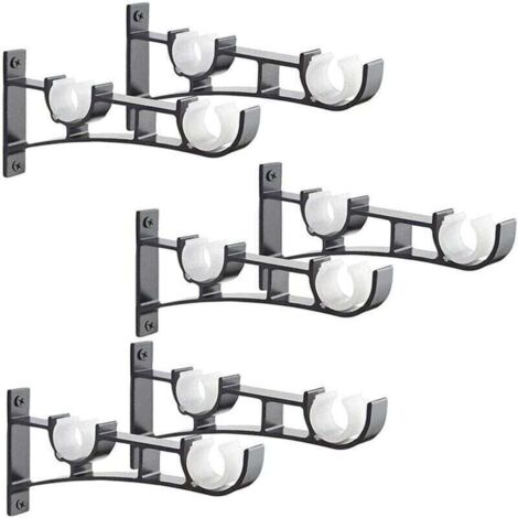 6-teiliges, robustes Gardinenstangenset aus Metall, Gardinenstangenhalterung, Doppelgardinenstangenhalter, Gardinenstütze, Aluminium-Gardinenstangenhalterung, schwarze Gardinenstangenhalterung