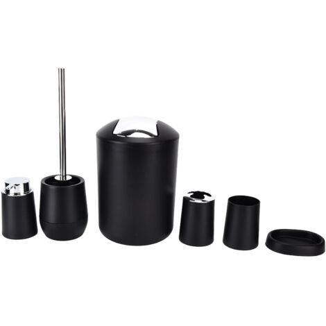 6-teiliges schwarzes Badezimmer-Accessoire-Set – Seifenschale, Seifenspender und Zahnbürstenhalter