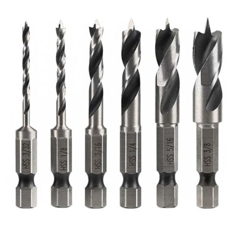 6-teiliges Sechskant-Holzbohrer-Set, 1/4"-Schaft-HSS-Spiralbohrer für Holz, Metall, Kunststoff und Bosch 6,35-mm-Sechskant-Rotationswerkzeug