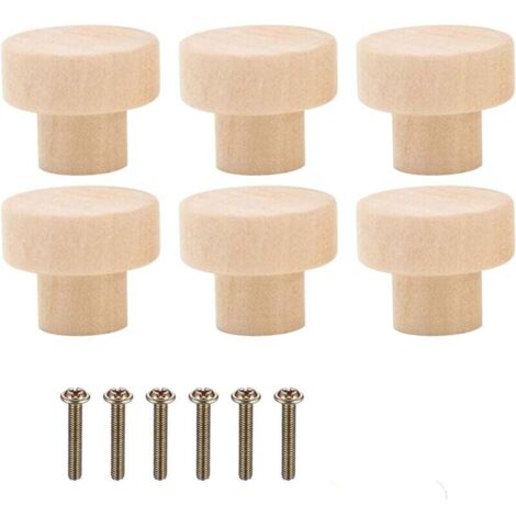 6-teiliges Set aus Holzmöbelgriffen, 30 x 25 mm runde Möbelknöpfe, Küchentürknöpfe, Schubladenknöpfe mit Schrauben für Schränke, Holzmöbelknöpfe für Schränke