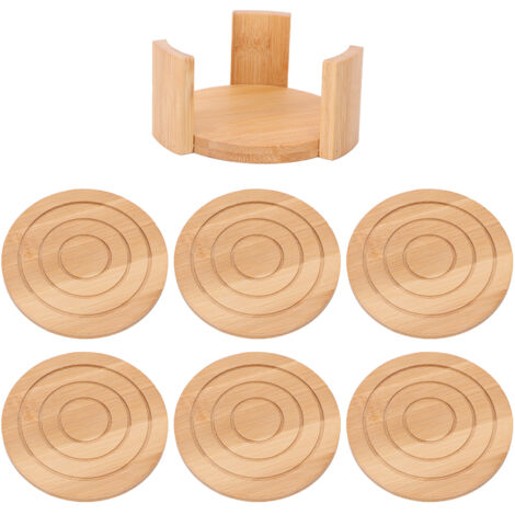 6-teiliges Set Bambus-Untersetzer mit Halter für heiße und kalte Getränke, Wohnaccessoire